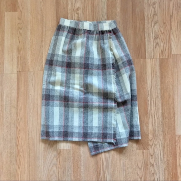 Vintage Schrader Sports Plaid Wool Wrap Midi Skirt - Picture 1 of 7